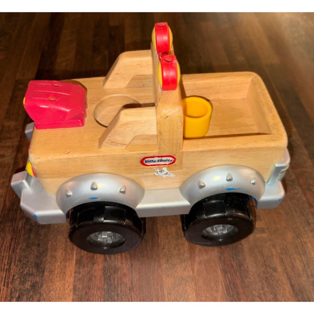 Vintage Little Tikes Wooden Toy Truck with Red and Yellow Accessories‎ Kids Play